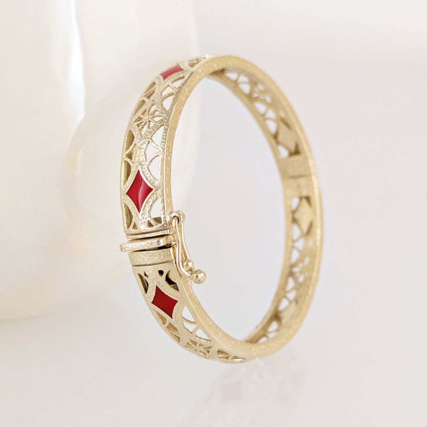 Enamel Filigree Hinged Bangle Bracelet