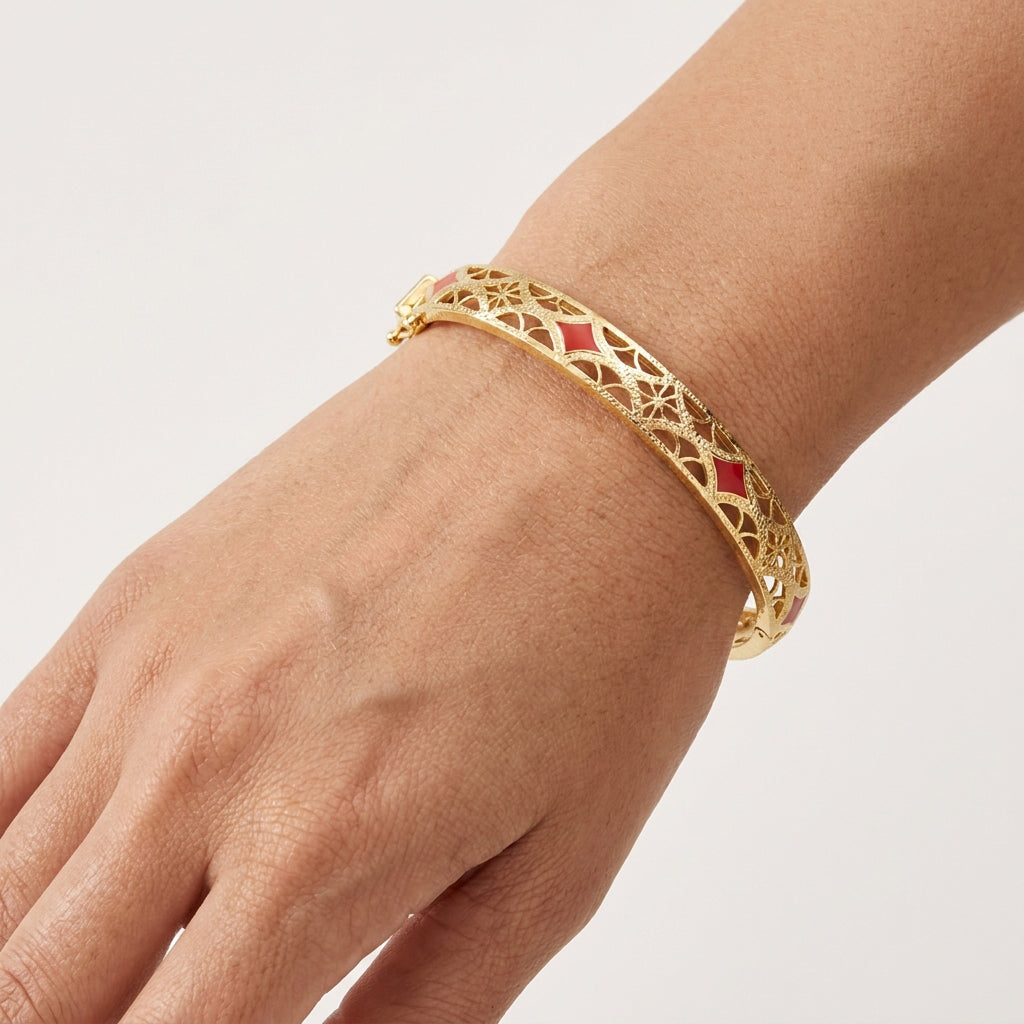 Enamel Filigree Hinged Bangle Bracelet