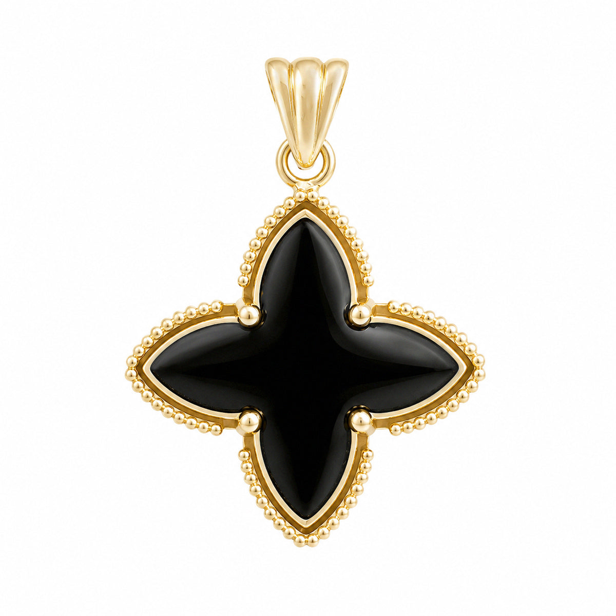 Black Four-Petal Pendant with Beaded Border