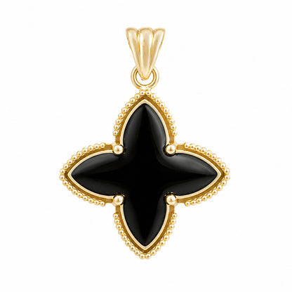 Black Four-Petal Pendant with Beaded Border