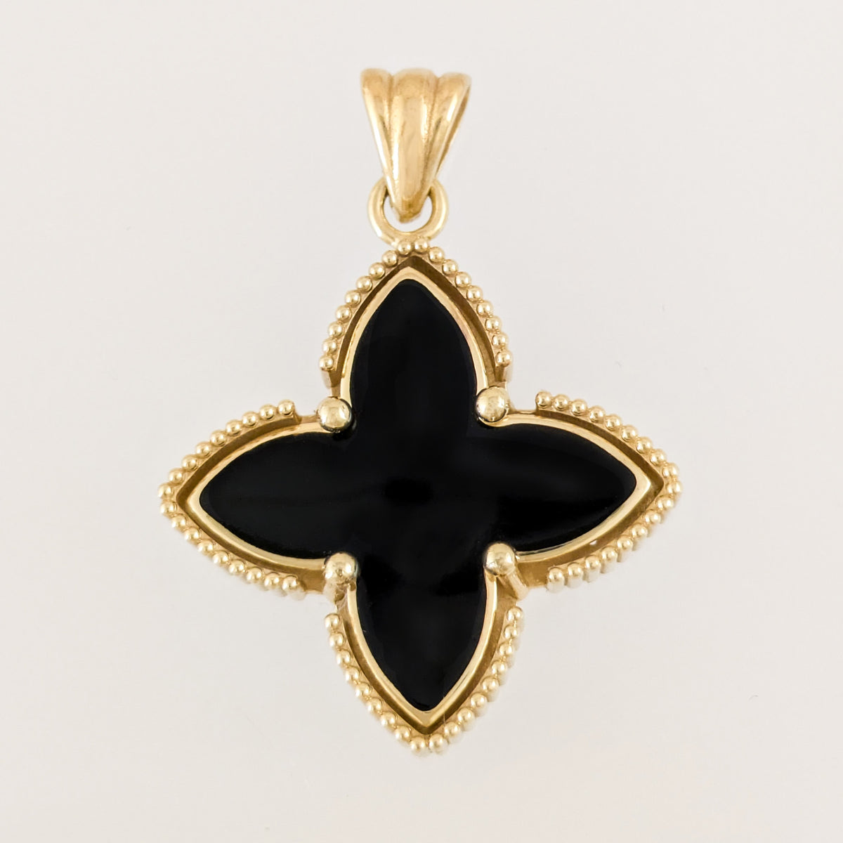 Black Four-Petal Pendant with Beaded Border