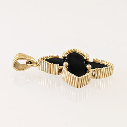 Black Four-Petal Pendant with Beaded Border