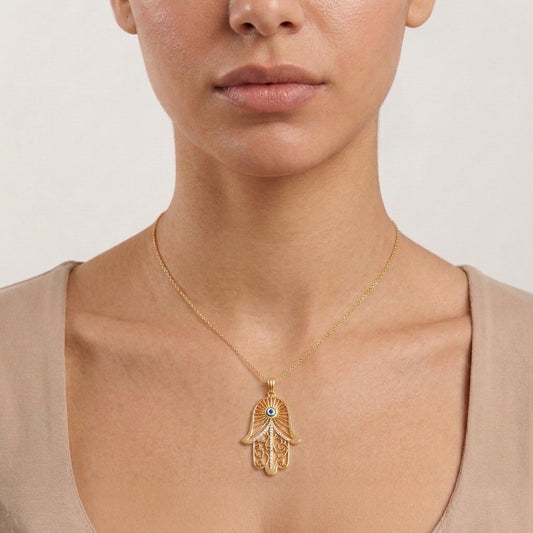 Hamsa Hand Pendant with Evil Eye & CZ Accents