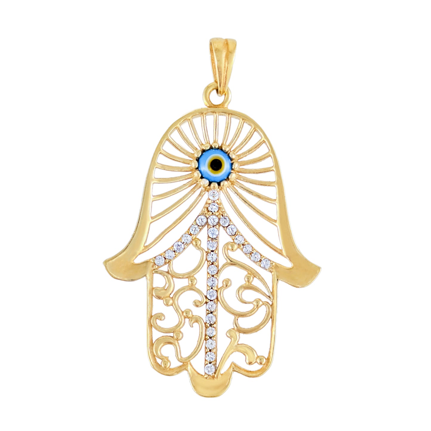 Hamsa Pendant with Evil Eye and Crystal Filigree
