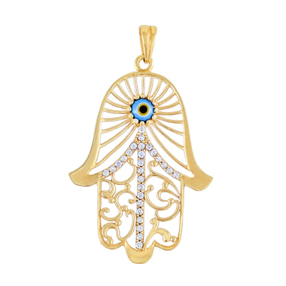Hamsa Pendant with Evil Eye and Crystal Filigree
