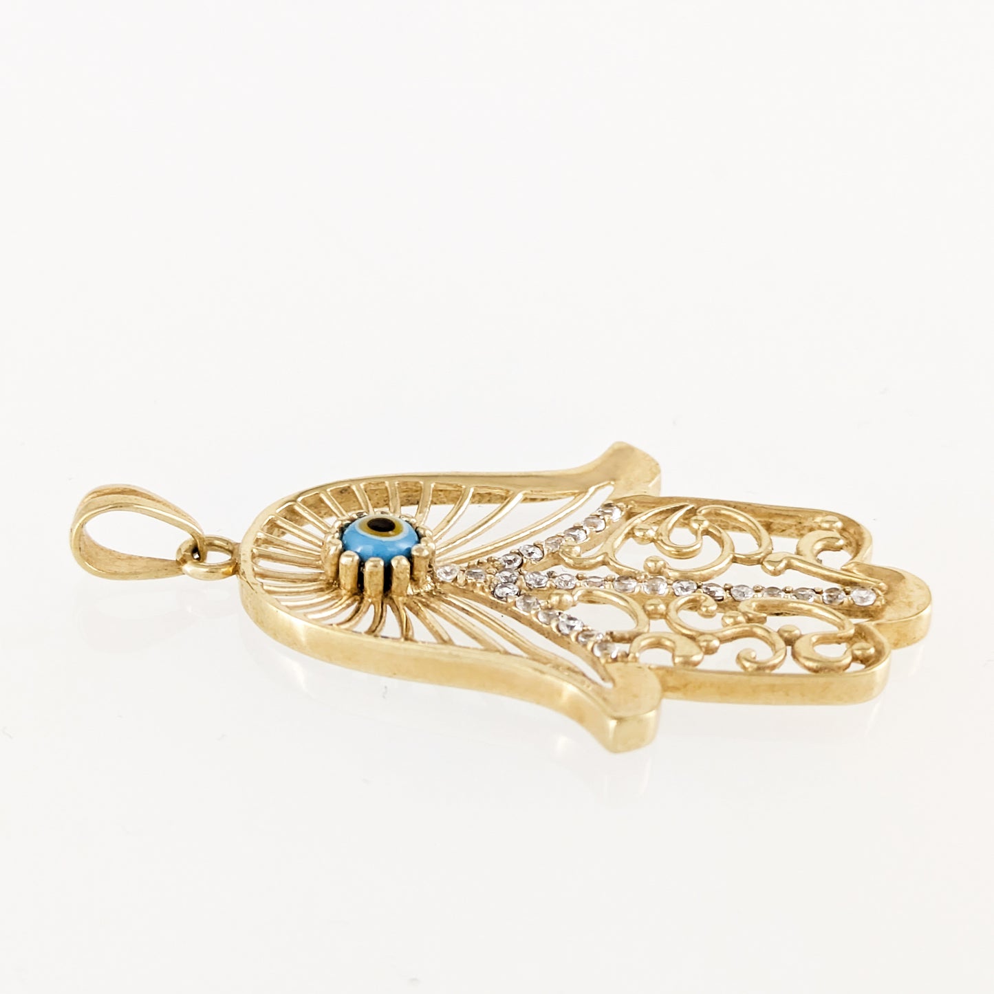 Hamsa Pendant with Evil Eye and Crystal Filigree