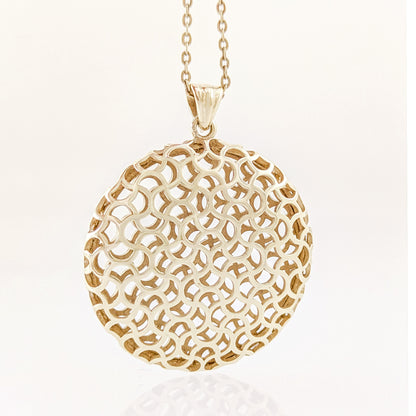 Ornate Round Openwork Pendant with Geometric Pattern