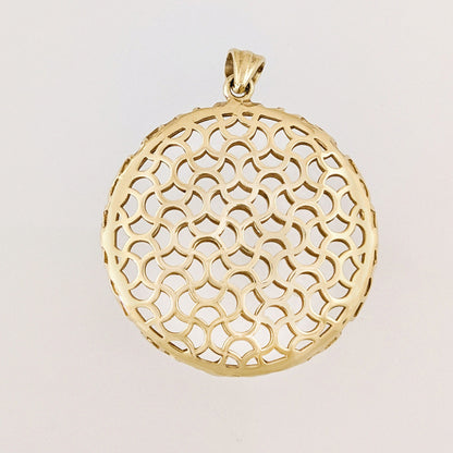 Ornate Round Openwork Pendant with Geometric Pattern