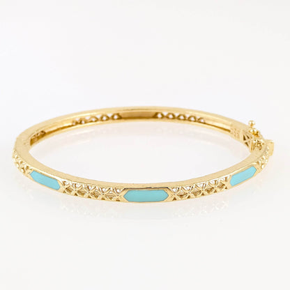 Enamel Inlay Bangle – Lattice Detail with Safety Clasp, 7 or 8 in. Red Coral / Turquoise color options - TurkishBling