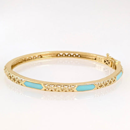 Enamel Inlay Bangle – Lattice Detail with Safety Clasp, 7 or 8 in. Red Coral / Turquoise color options - TurkishBling