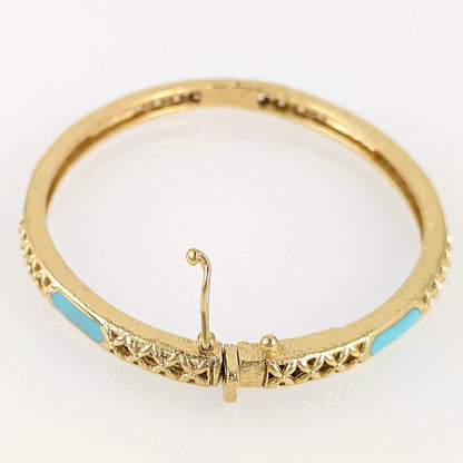 Enamel Inlay Bangle – Lattice Detail with Safety Clasp, 7 or 8 in. Red Coral / Turquoise color options - TurkishBling
