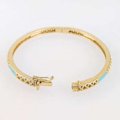 Enamel Inlay Bangle – Lattice Detail with Safety Clasp, 7 or 8 in. Red Coral / Turquoise color options - TurkishBling