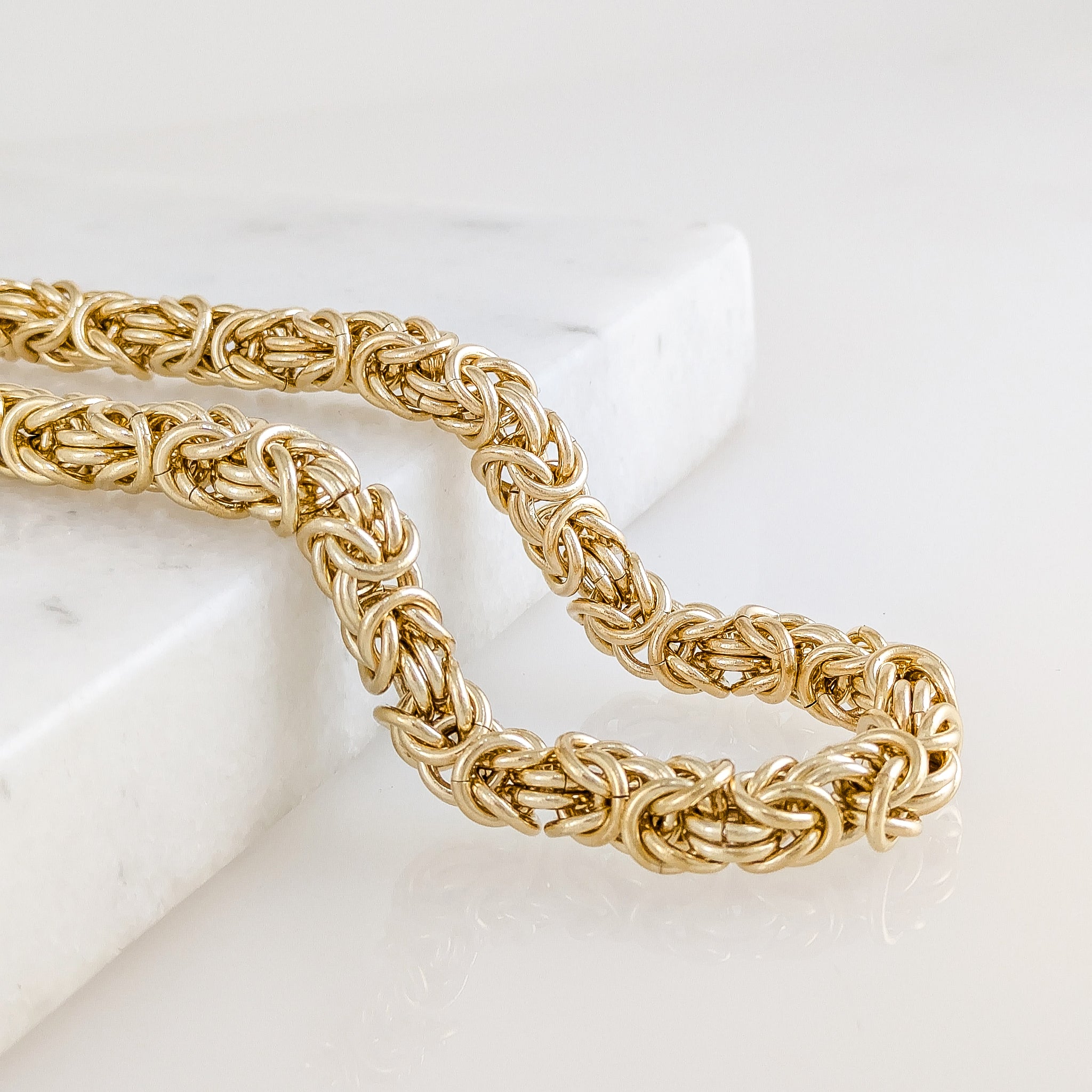 18k Gold Classic Byzantine Link Chain Necklace | TurkishBling