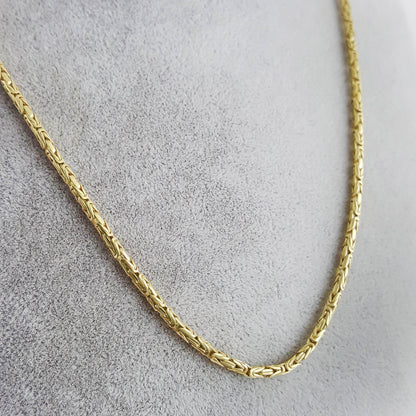 Timeless Gold Byzantine Chain Necklace, 18k Gold Over Sterling Silver, Available in 18in, 24in, 30in with 2in Extender - TurkishBling