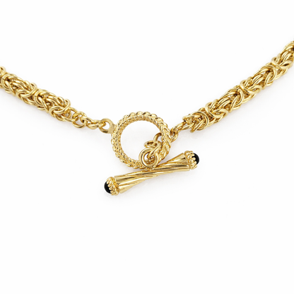 Timeless Classic Byzantine Link Chain Necklace with Black Onyx Toggle Clasp -5.5mm