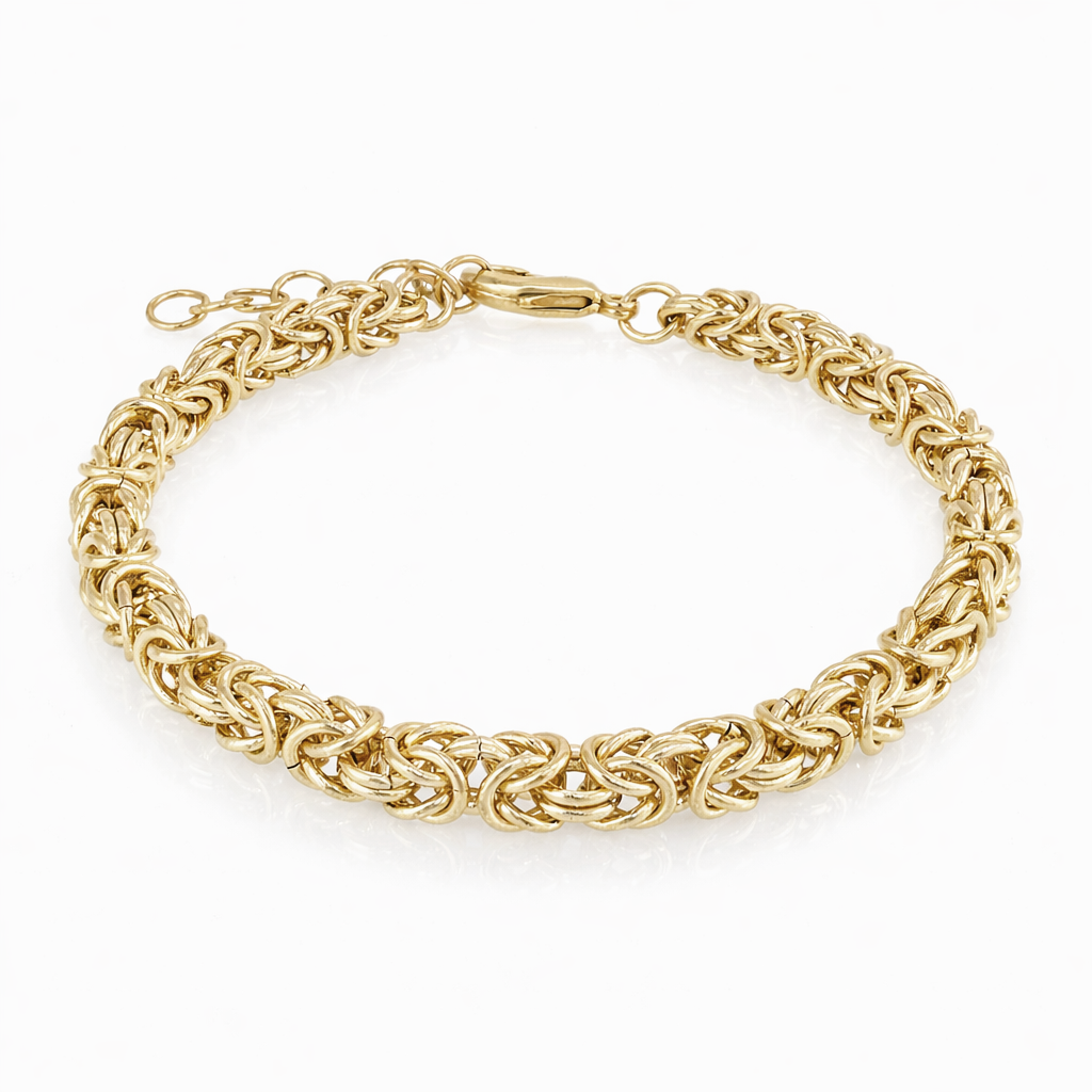 Gold Byzantine Chain Bracelet – Artisan Design, Statement Gold Jewelry with Adjustable Length