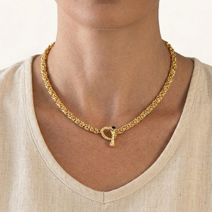 Timeless Classic Byzantine Link Chain Necklace with Black Onyx Toggle Clasp -5.5mm