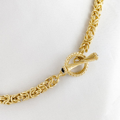 Timeless Classic Byzantine Link Chain Necklace with Black Onyx Toggle Clasp -5.5mm