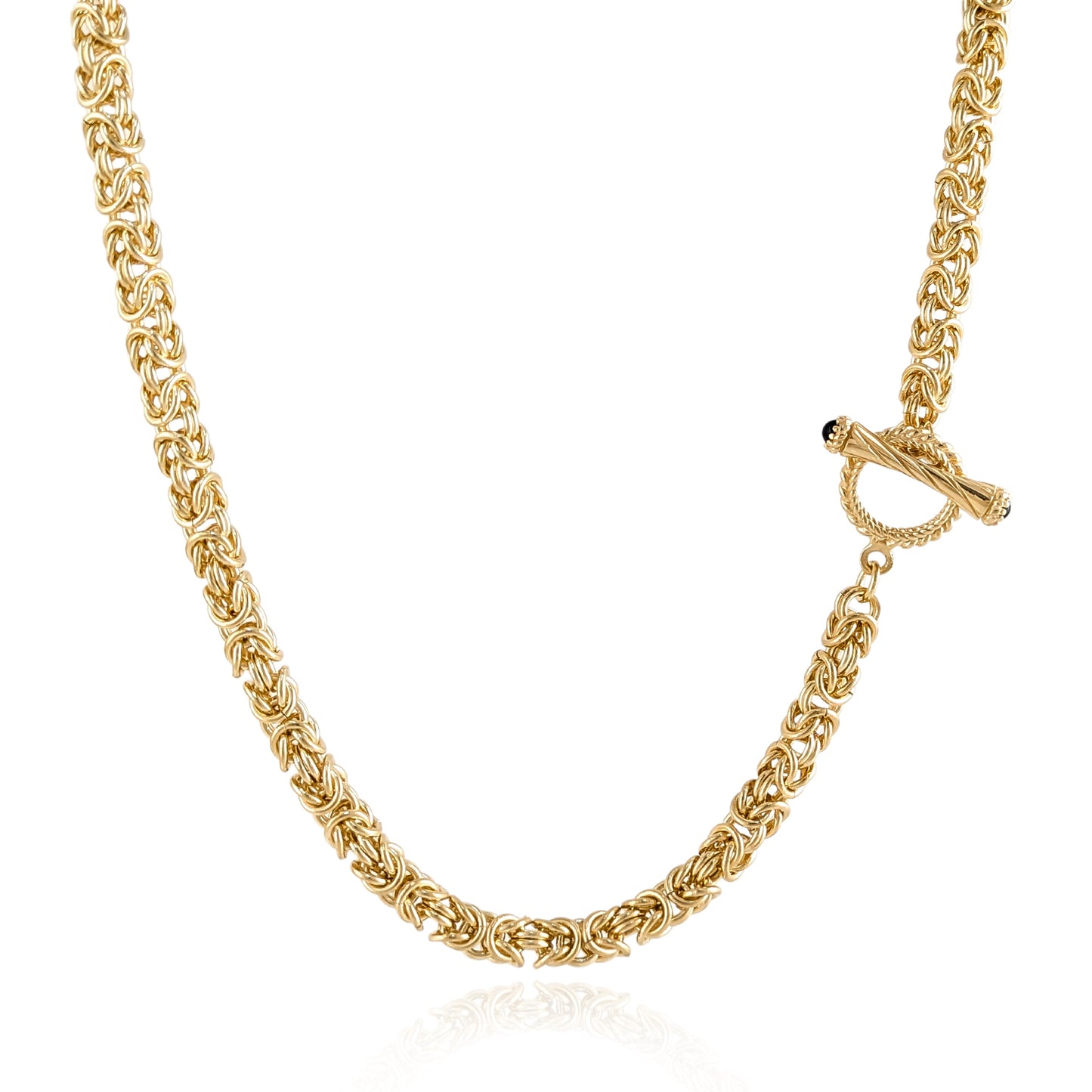 Timeless Classic Byzantine Link Chain Necklace with Black Onyx Toggle Clasp -5.5mm