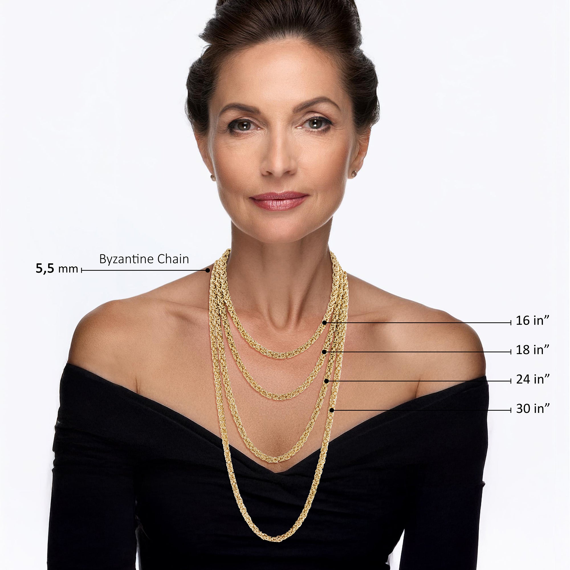 18k Gold Classic Byzantine Link Chain Necklace | TurkishBling