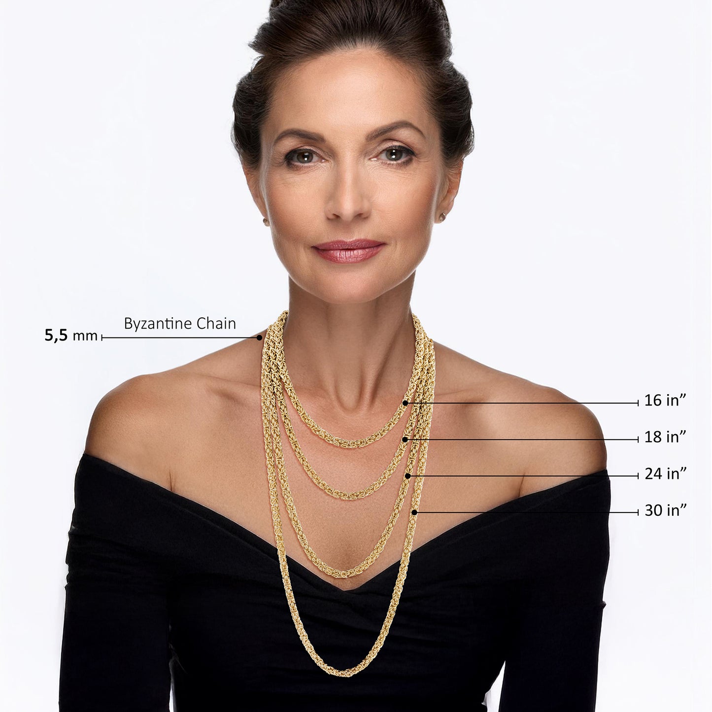 Timeless Classic Byzantine Link Chain Necklace with Black Onyx Toggle Clasp -5.5mm