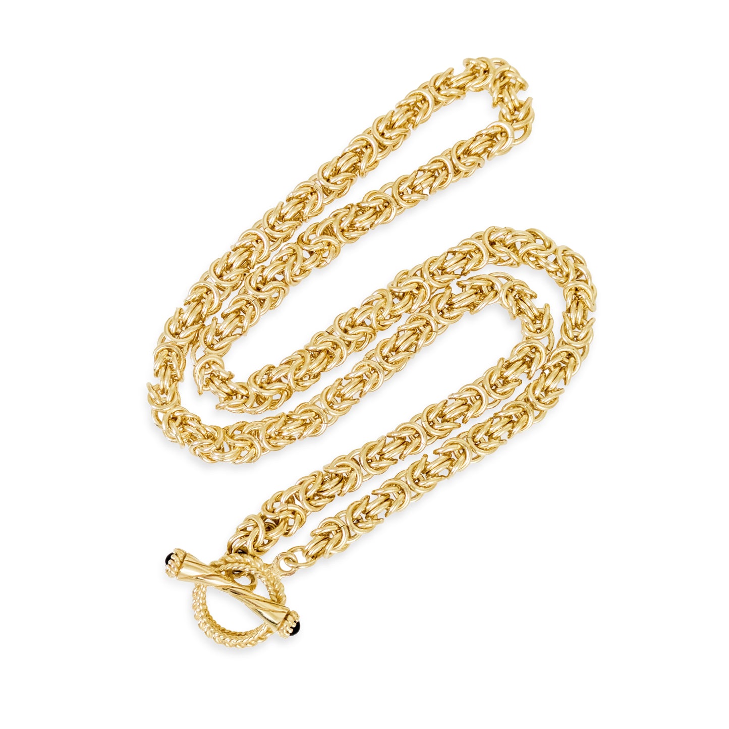 Timeless Classic Byzantine Link Chain Necklace with Black Onyx Toggle Clasp -5.5mm