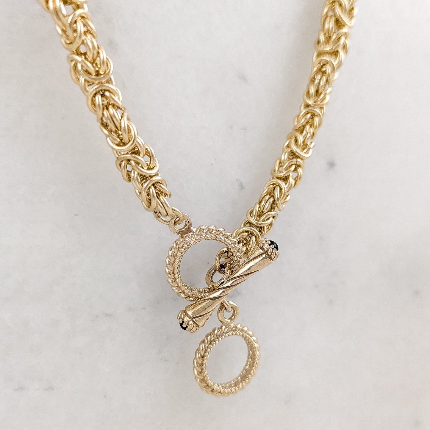Byzantine Link Chain Necklace with Rope-Textured Toggle Clasp