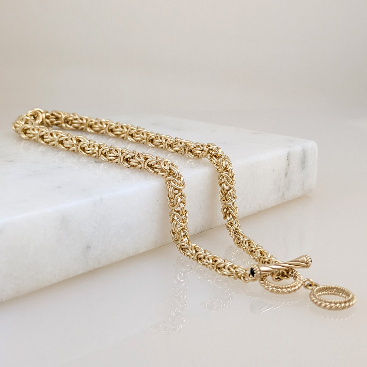 Byzantine Link Chain Necklace with Rope-Textured Toggle Clasp