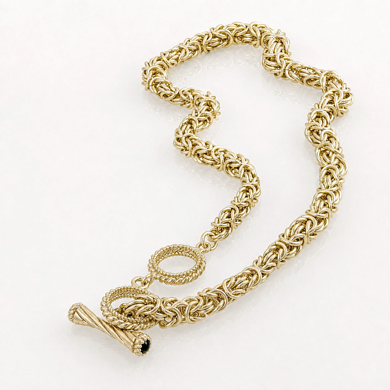 Byzantine Link Chain Necklace with Rope-Textured Toggle Clasp