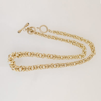 Byzantine Link Chain Necklace with Rope-Textured Toggle Clasp