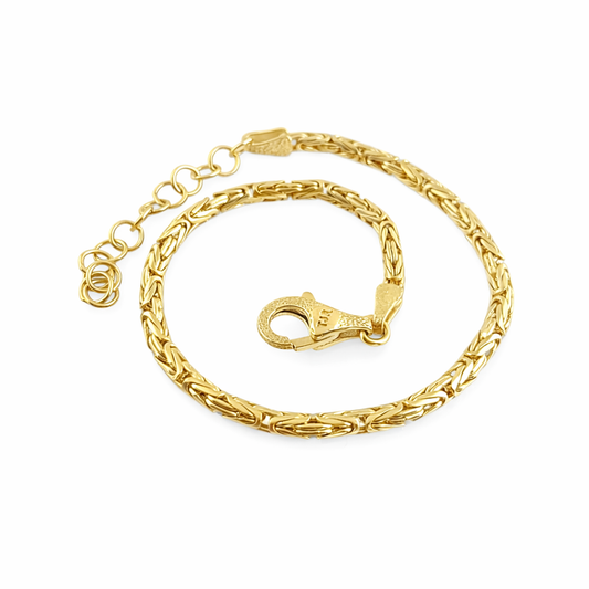 Byzantine Chain Bracelet with Adjustable Fit - Fine Gauge– Gold over Sterling Silver