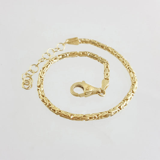 Byzantine Chain Bracelet with Adjustable Fit - Fine Gauge– Gold over Sterling Silver - TurkishBling