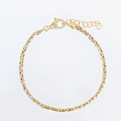 Byzantine Chain Bracelet with Adjustable Fit - Fine Gauge– Gold over Sterling Silver