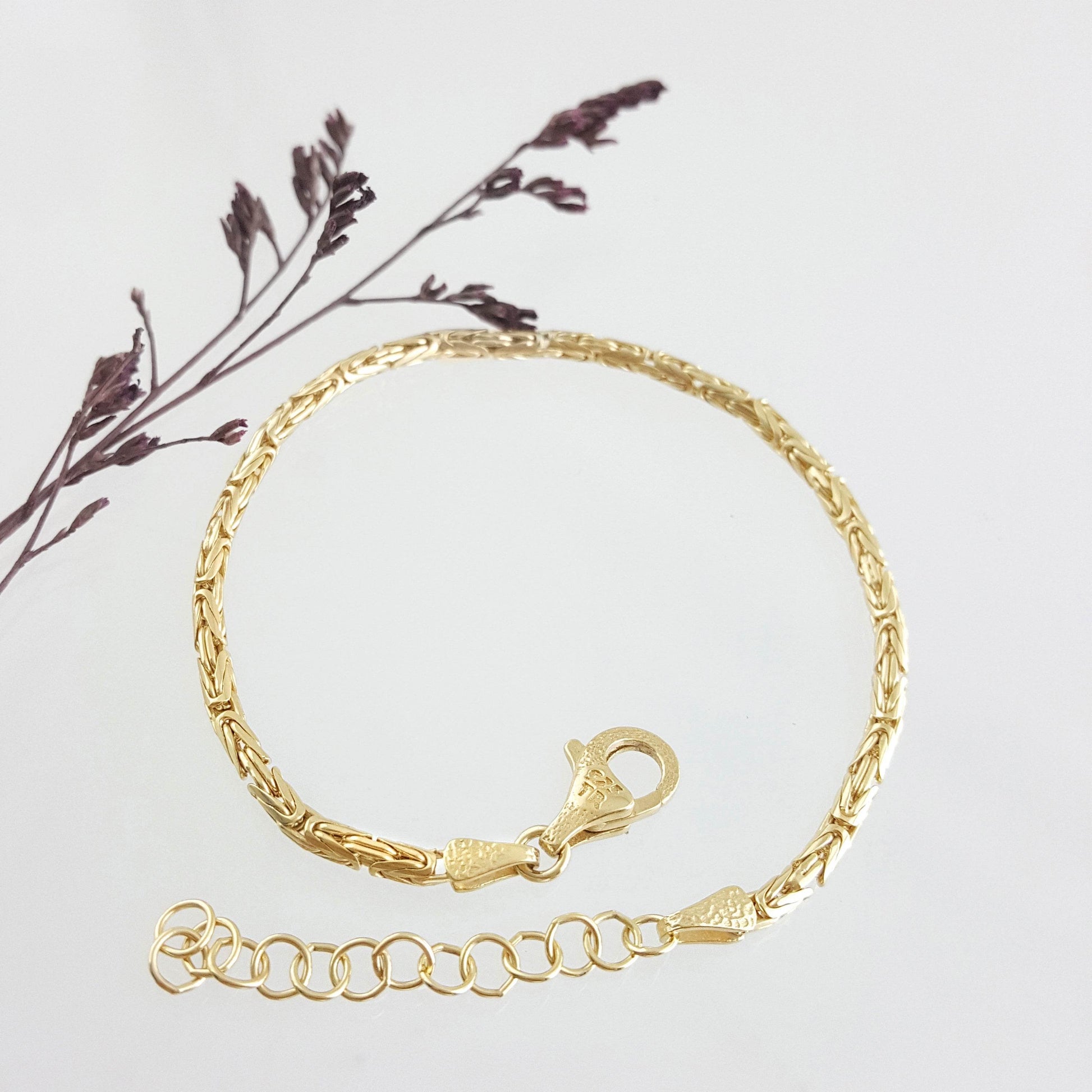 Byzantine Chain Bracelet with Adjustable Fit - Fine Gauge– Gold over Sterling Silver - TurkishBling