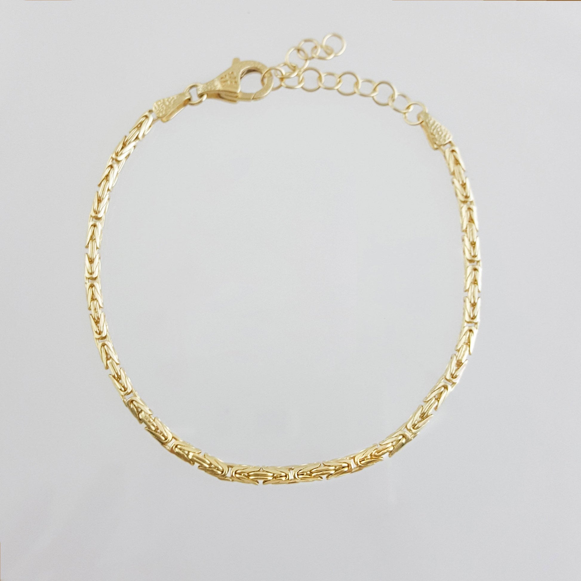 Byzantine Chain Bracelet with Adjustable Fit - Fine Gauge– Gold over Sterling Silver - TurkishBling