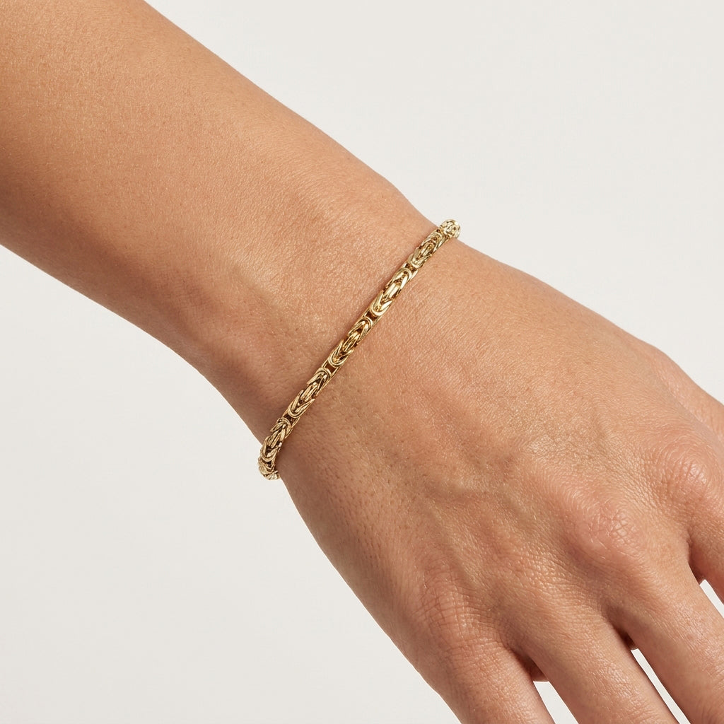 Byzantine Chain Bracelet with Adjustable Fit - Fine Gauge– Gold over Sterling Silver