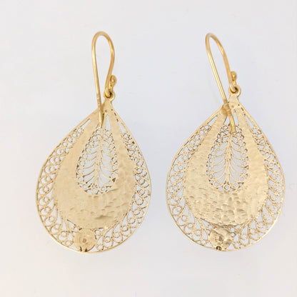 Blue Enamel Filigree Teardrop Drop Earrings
