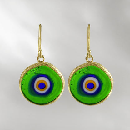 Green Evil Eye Dangle Earring with Round Glass Bead