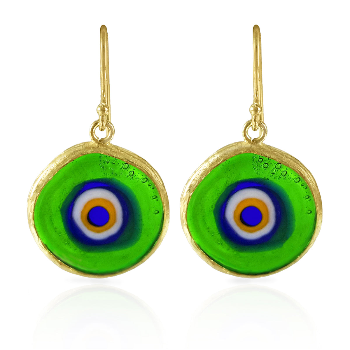 Green Evil Eye Dangle Earring with Round Glass Bead