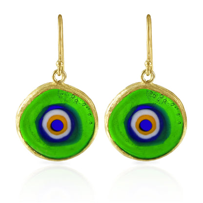 Green Evil Eye Dangle Earring with Round Glass Bead