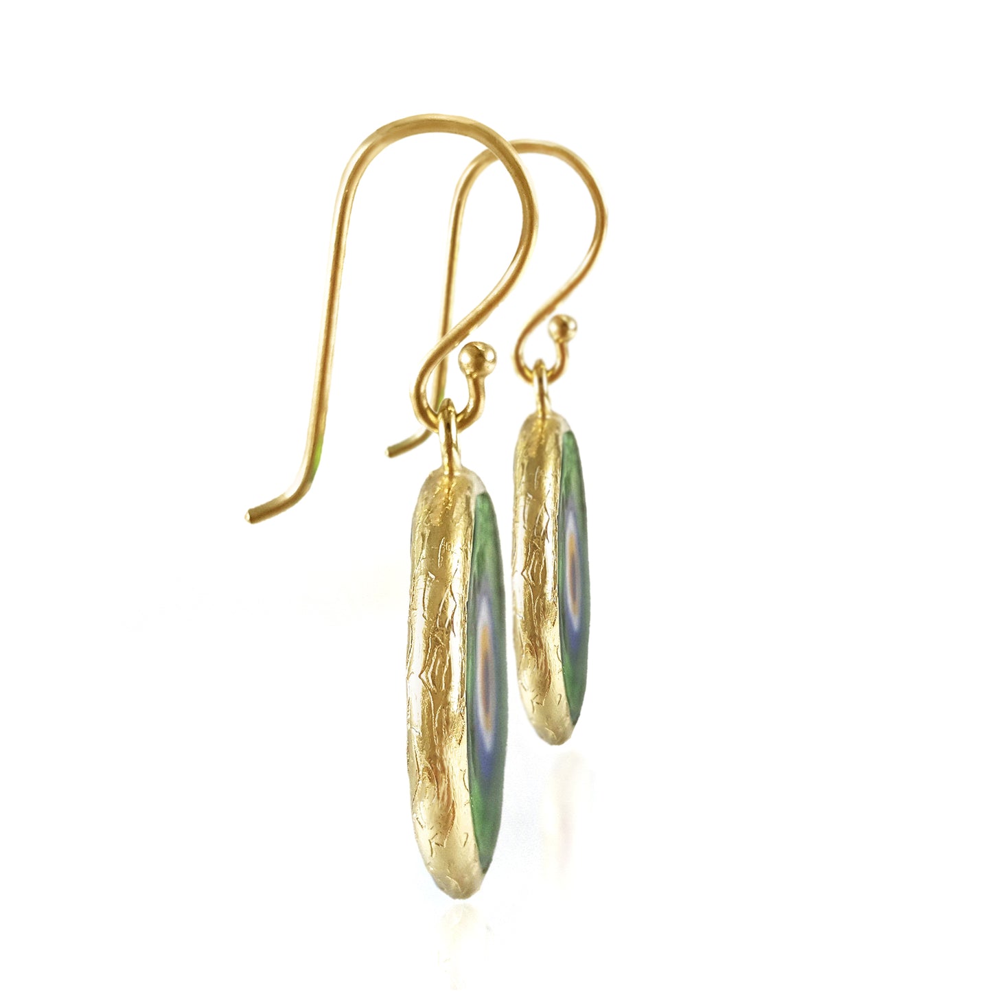 Green Evil Eye Dangle Earring with Round Glass Bead