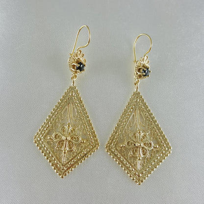 Gemstone Elongated Earrings 1.5"