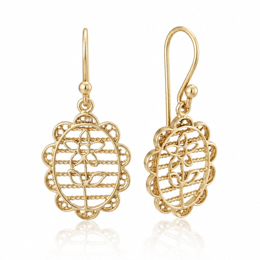 Oval Floral Openwork Drop Earrings
