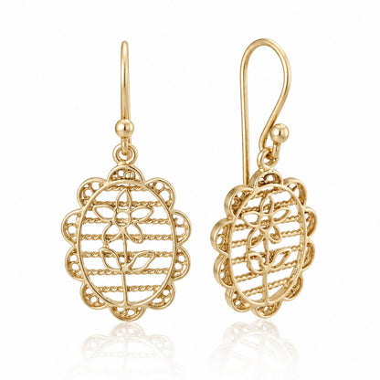 Oval Floral Openwork Drop Earrings