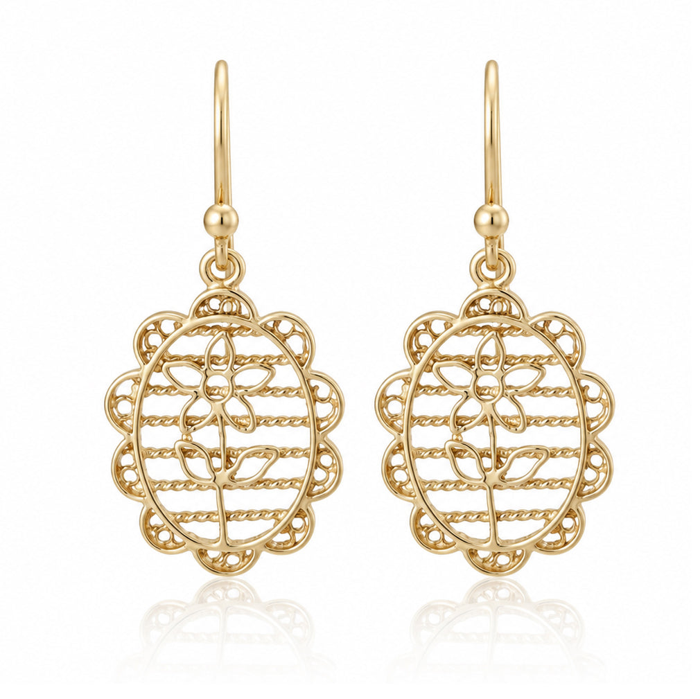 Oval Floral Openwork Drop Earrings