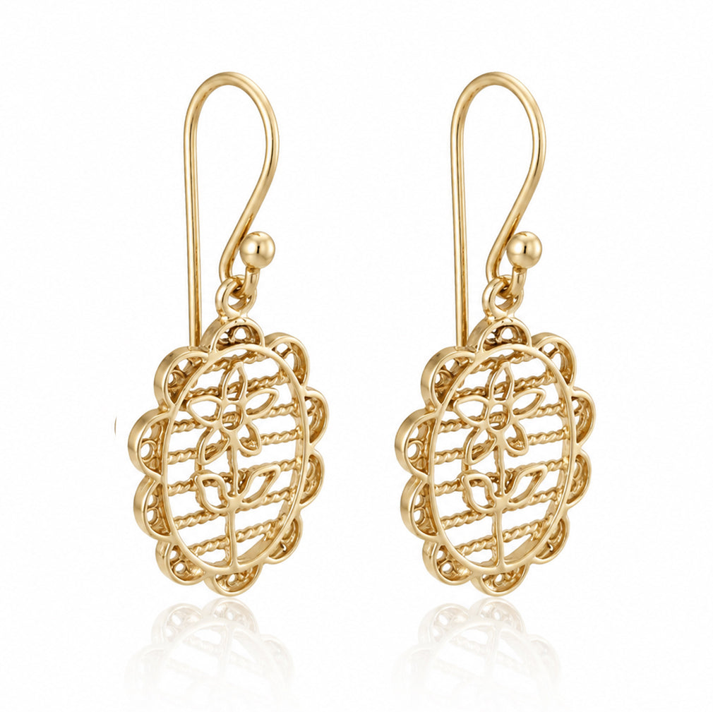 Oval Floral Openwork Drop Earrings