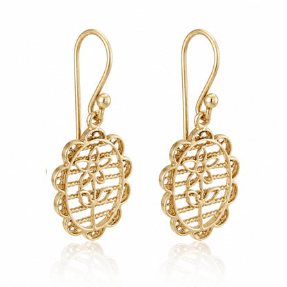Oval Floral Openwork Drop Earrings