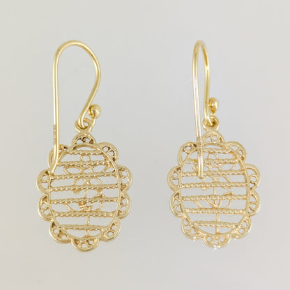 Oval Floral Openwork Drop Earrings