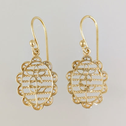 Oval Floral Openwork Drop Earrings