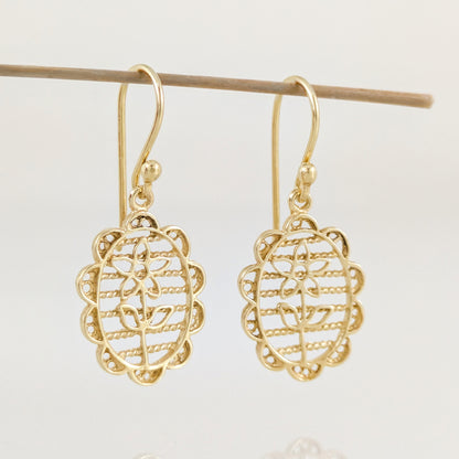 Oval Floral Openwork Drop Earrings